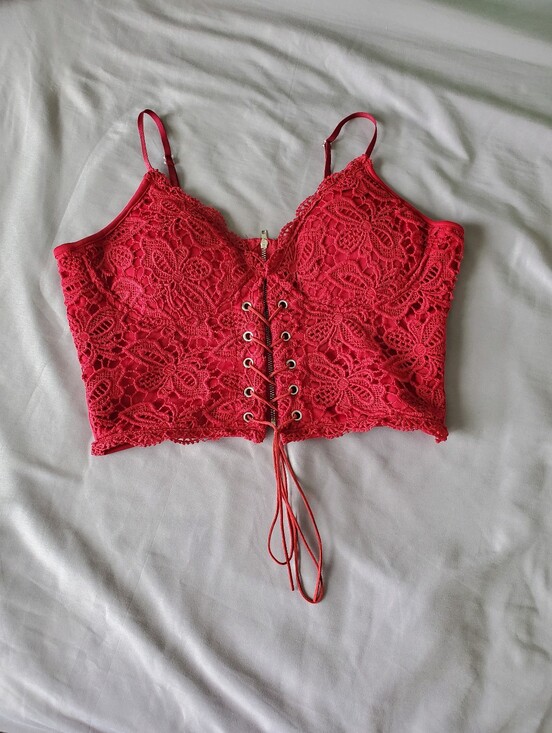 ROMWE Tops - ROMWE Red Lace Corset Crop Cami